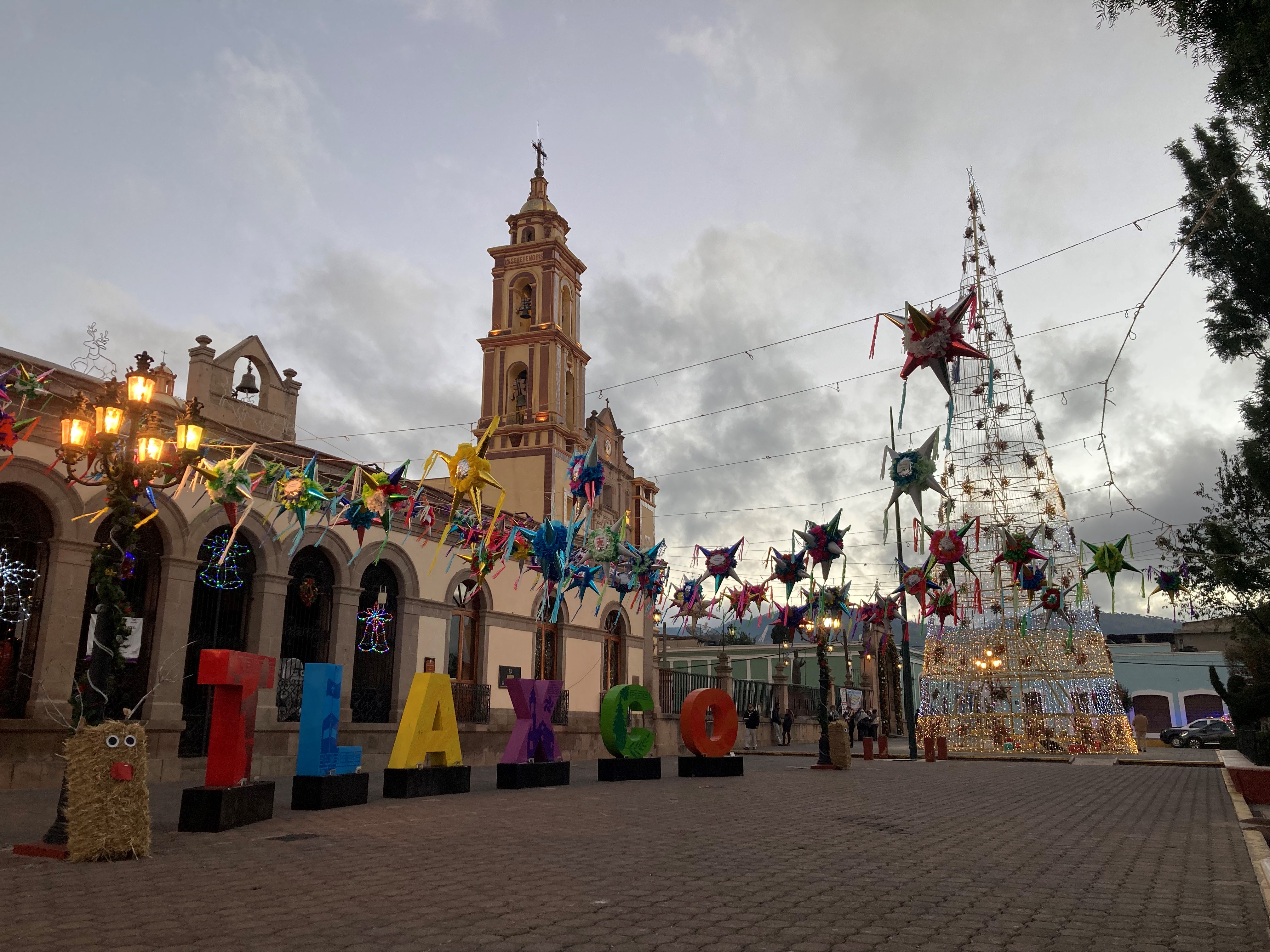 The downtown Centro park in Tlaxco, Tlaxcala. Decorated for the Christmas season.