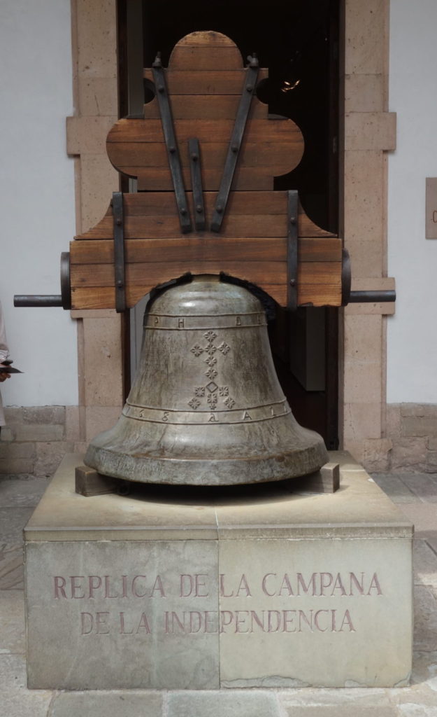 Replica of an old church bell used to gather people and begin the fight for Mexican independence.